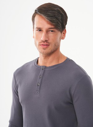 Ribbed Henley Top Dark Grey from Shop Like You Give a Damn