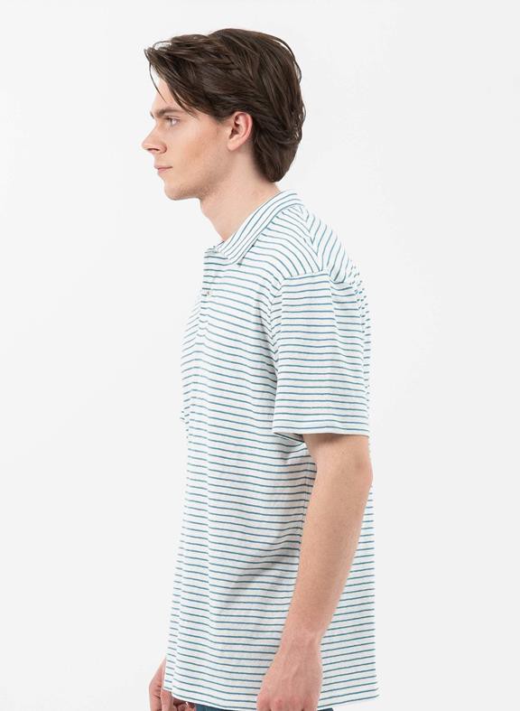 Striped Polo White/Blue from Shop Like You Give a Damn