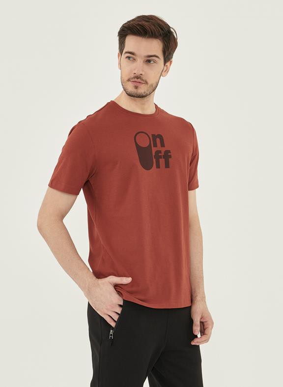 T-Shirt On Off Brown Red from Shop Like You Give a Damn