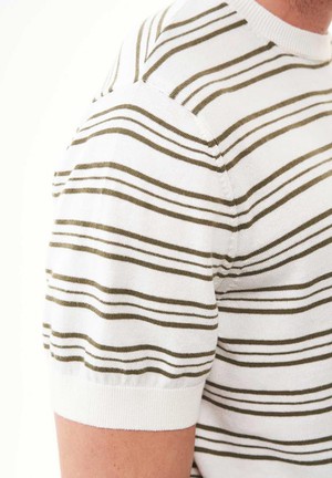 T-Shirt With Stripes Fine Knit Khaki Green & Off White from Shop Like You Give a Damn T-Shirt With Stripes Fine Knit Khaki Green & Off White from Shop Like You Give a Damn