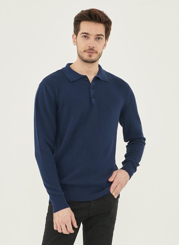 Polo Sweater Waffle Effect Dark Blue from Shop Like You Give a Damn