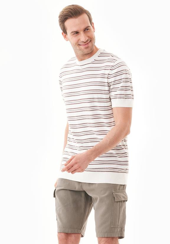 T-Shirt With Stripes Fine Knit Deep Taupe & Off White from Shop Like You Give a Damn