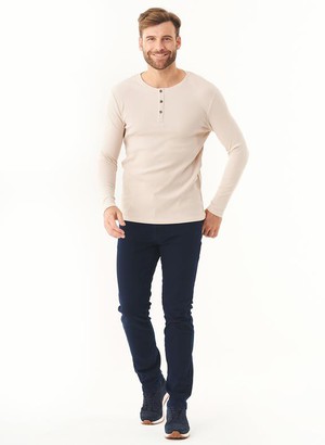 Ribbed Henley Shirt Stone from Shop Like You Give a Damn