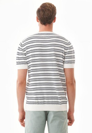 T-Shirt With Stripes Fine Knit Off White & Navy Blue from Shop Like You Give a Damn