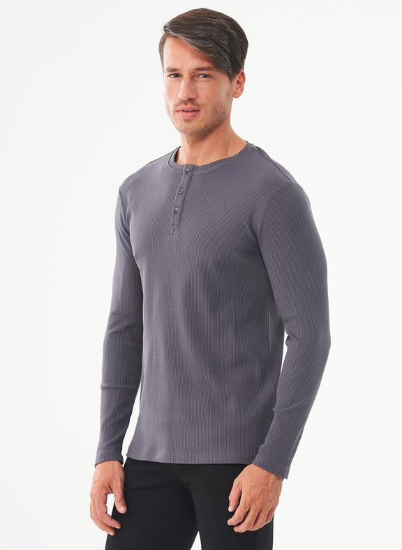 Ribbed Henley Top Dark Grey from Shop Like You Give a Damn