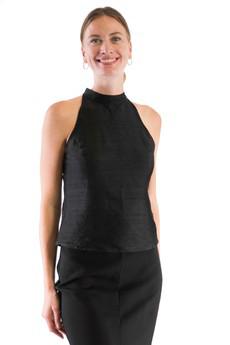 Sophia - top made of sustainable dupion silk (black) via Silk Appeal