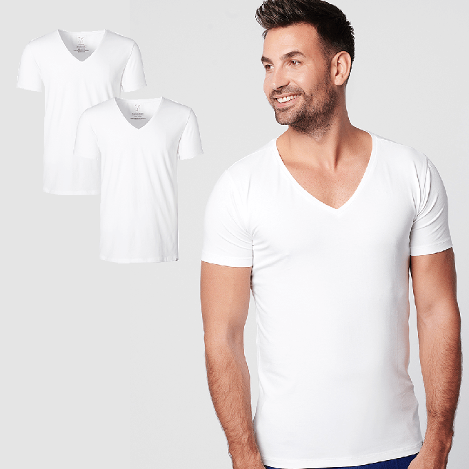 T-shirt White Deep V-neck Men | 2-pack | Slim Fit from SKOT