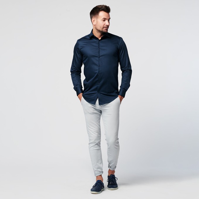 Shirt - Slim Fit - Navy Satin from SKOT