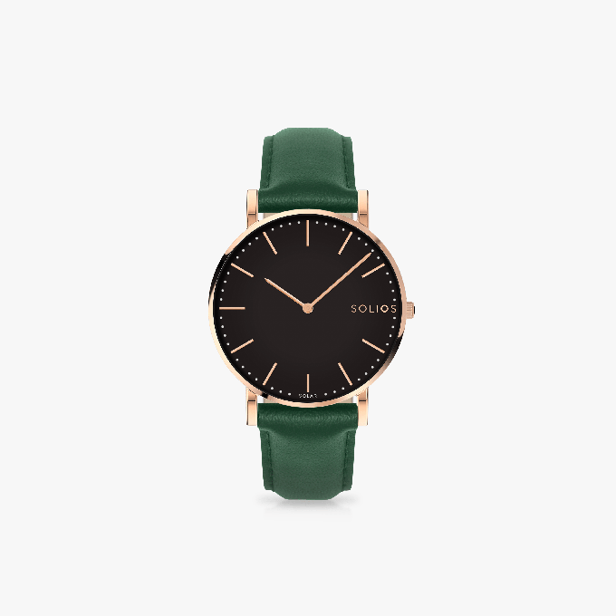 Black Solar Watch | Green Vegan Leather from Solios Watches