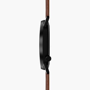 Black Curve Solar Watch | Brown Vegan Leather from Solios Watches