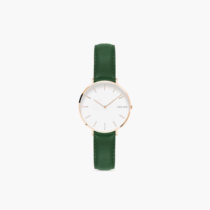White Mini Solar Watch | Green Vegan Leather from Solios Watches