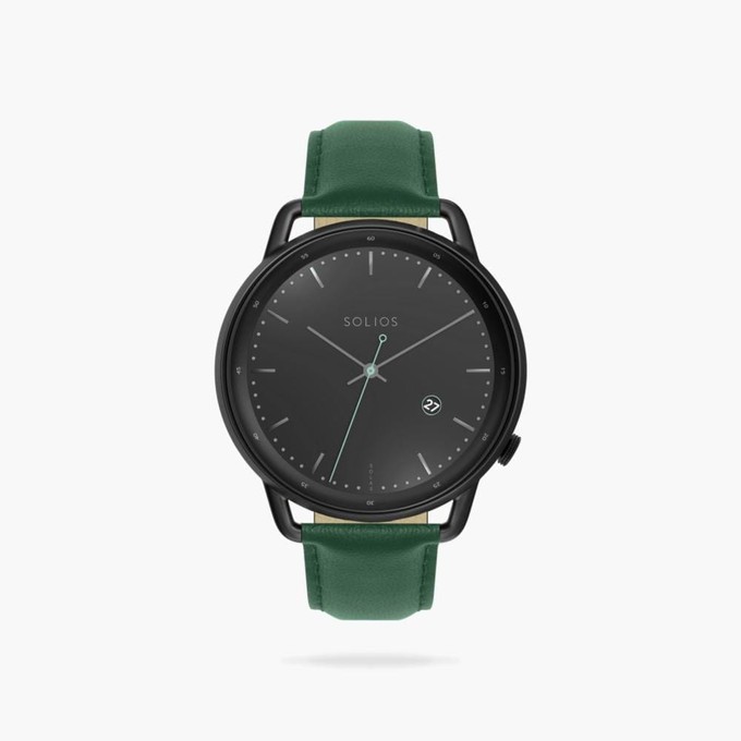 Black Curve Solar Watch | Green Vegan Leather from Solios Watches