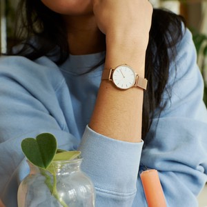 White Mini Solar Watch | Rose Gold Mesh from Solios Watches