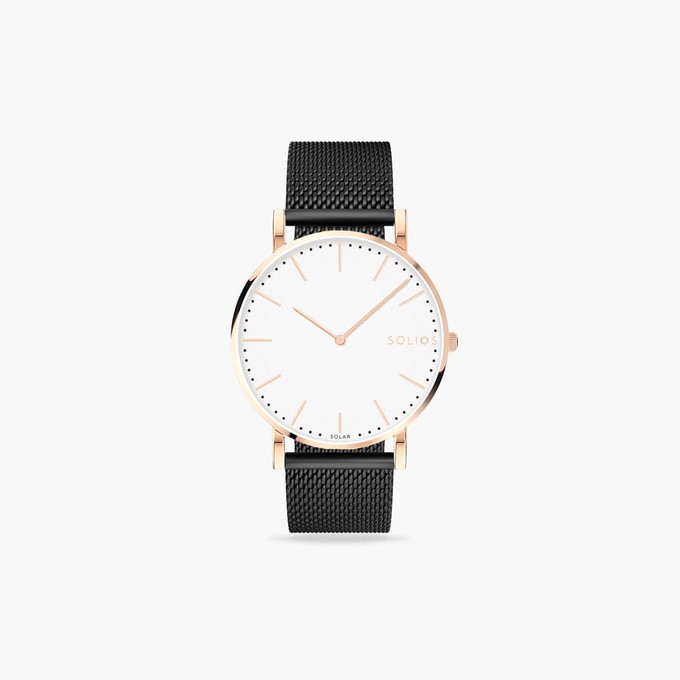 White Solar Watch | Black Mesh from Solios Watches