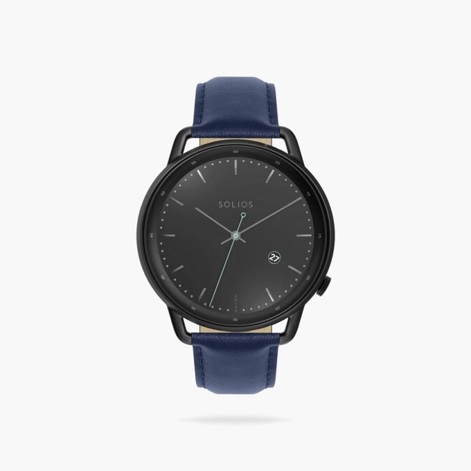 Black Curve Solar Watch | Blue Vegan Leather from Solios Watches