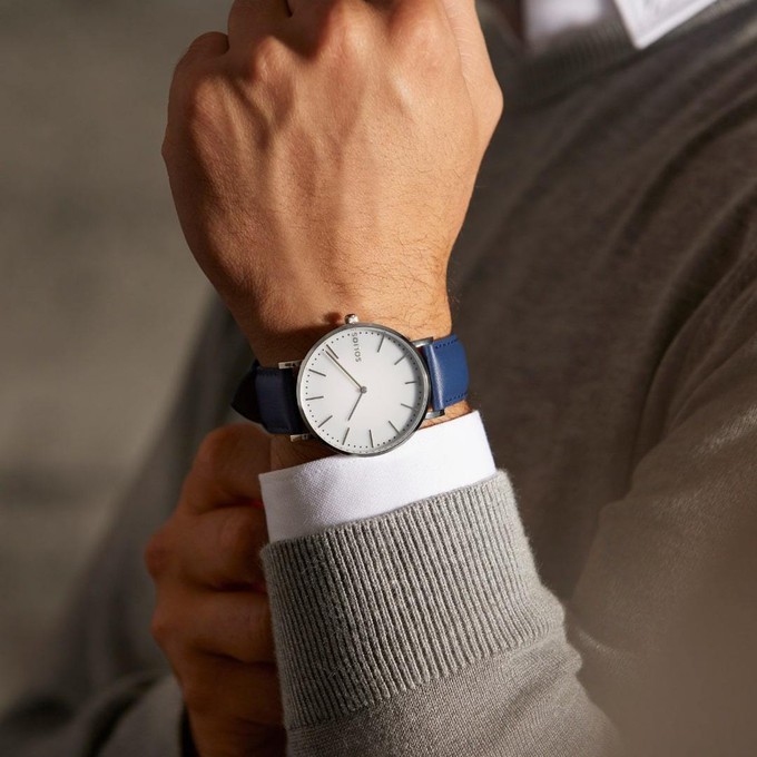 White Solar Watch | Brown Vegan Leather from Solios Watches