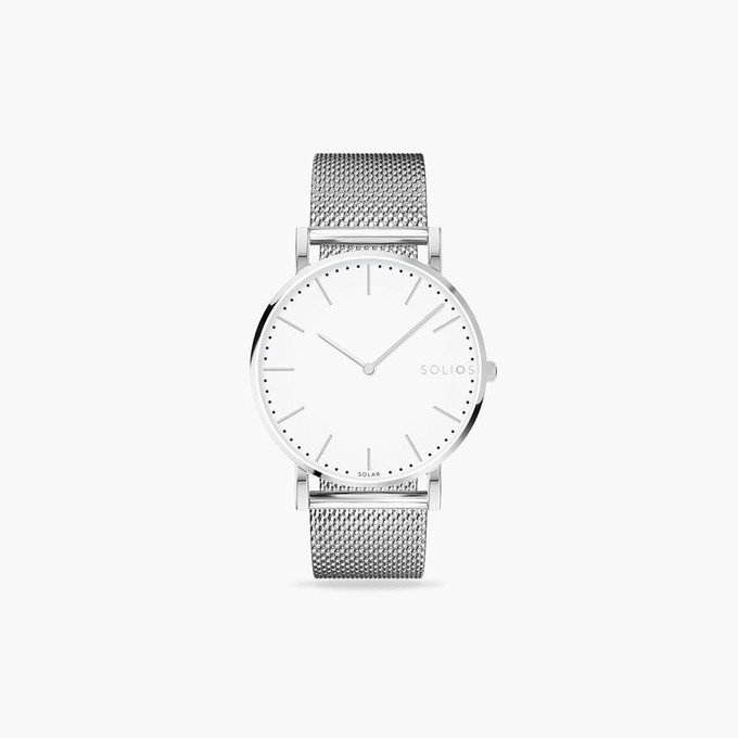 White Solar Watch | Silver Mesh from Solios Watches