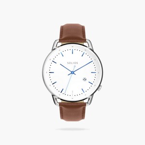 White Curve Solar Watch | Brown Vegan Leather from Solios Watches