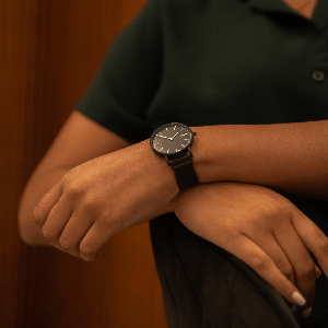 Black Solar Watch | Green Vegan Leather from Solios Watches