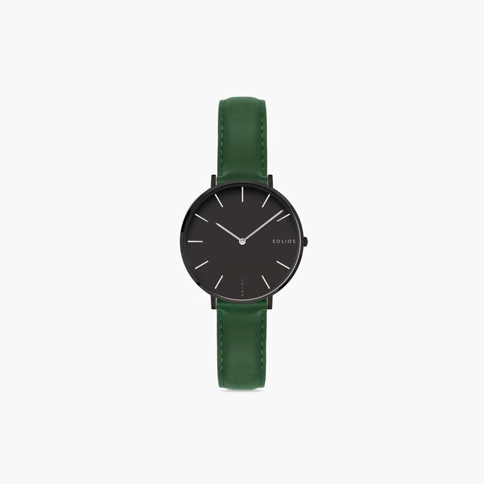 Black Mini Solar Watch | Green Vegan Leather from Solios Watches