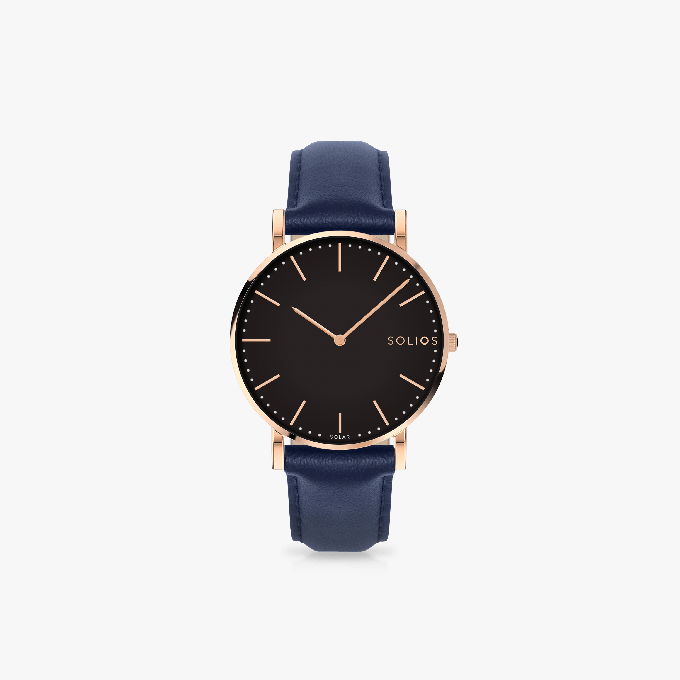 Black Solar Watch | Blue Vegan Leather from Solios Watches