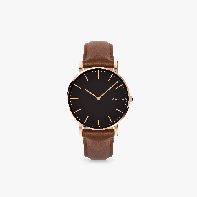 Black Solar Watch | Brown Vegan Leather from Solios Watches