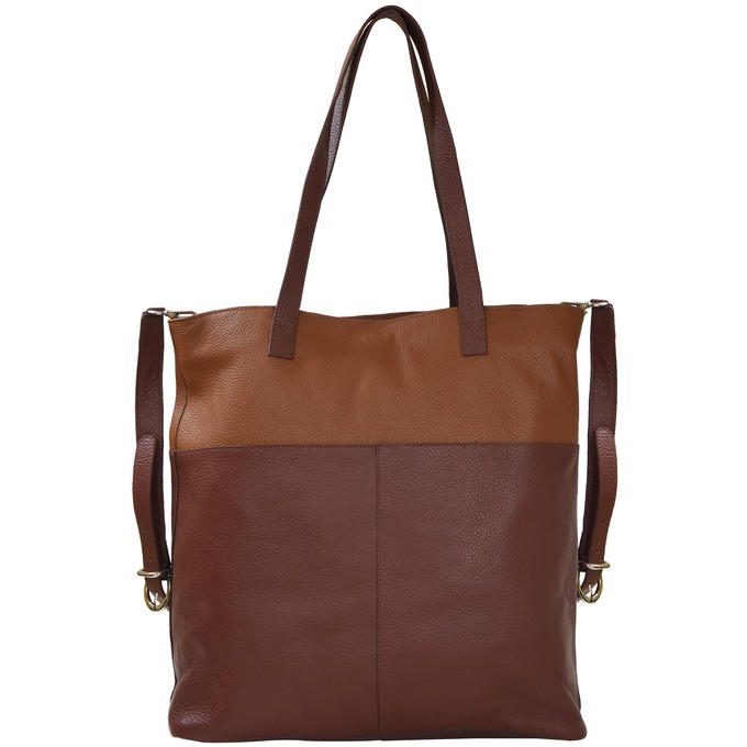 Chocolate And Tan Two Tone Leather Tote from Sostter