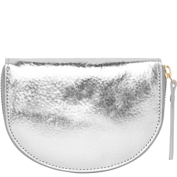 Silver Leather Zip-Around Half Moon Purse with Gold Zipper from Sostter