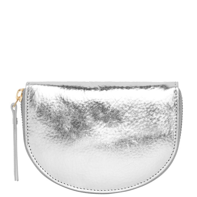 Silver Leather Zip-Around Half Moon Purse with Gold Zipper from Sostter