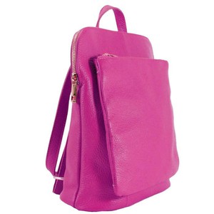 Fuchsia Soft Pebbled Leather Pocket Backpack from Sostter