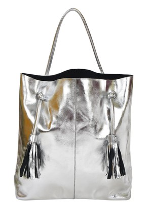 Silver Drawcord Metallic Leather Hobo Shoulder Bag from Sostter