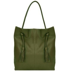 Olive Green Drawcord Leather Hobo Shoulder Bag from Sostter