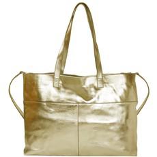 Gold Horizontal Metallic Leather Tote Bag via Sostter