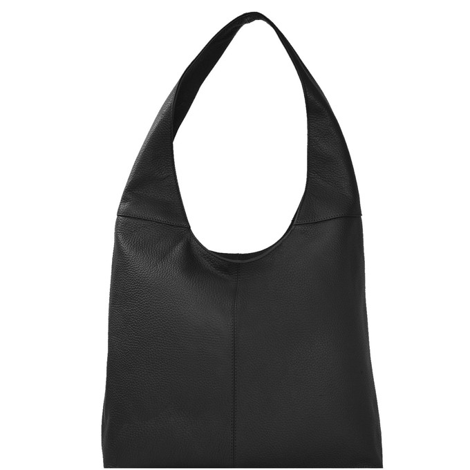 Black Leather Zip Shoulder Hobo Bag from Sostter