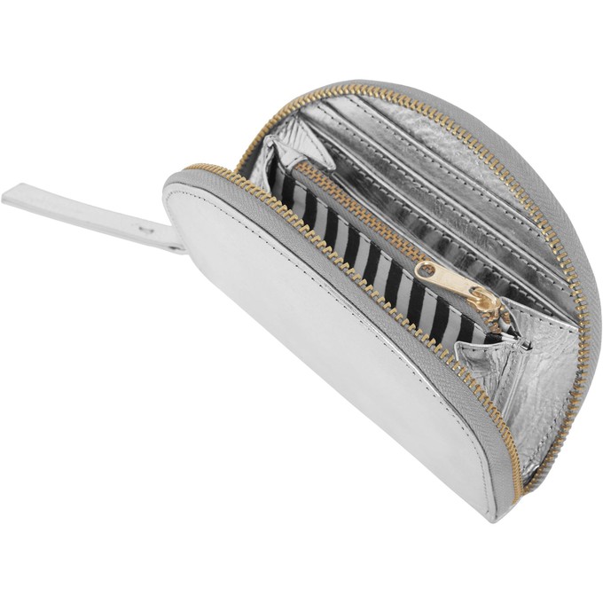 Silver Leather Zip-Around Half Moon Purse with Gold Zipper from Sostter