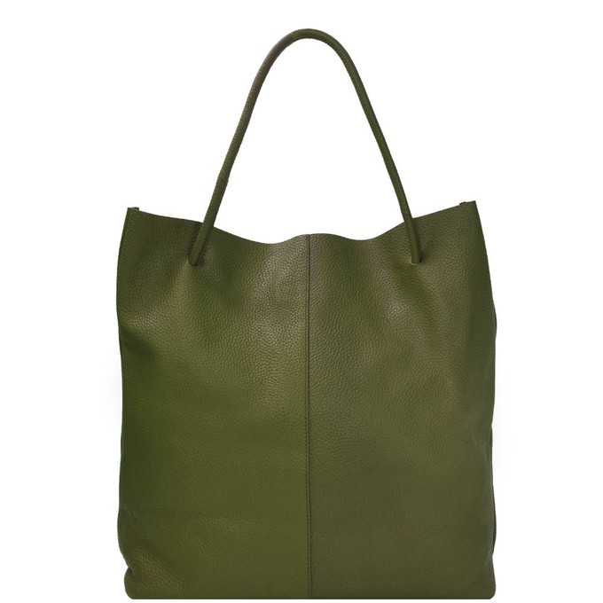 Olive Green Drawcord Leather Hobo Shoulder Bag from Sostter