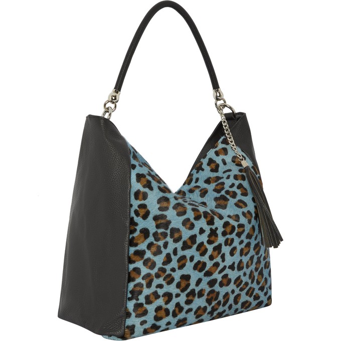 Blue Animal Print Leather Shoulder Bag from Sostter