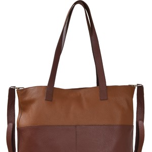Chocolate & Tan Pebbled Leather Tote Bag - Large & Stylish from Sostter