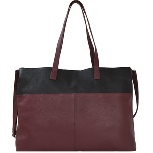 Burgundy Two Tone Horizontal Leather Tote from Sostter