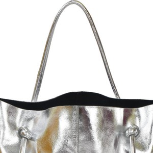 Silver Drawcord Metallic Leather Hobo Shoulder Bag from Sostter