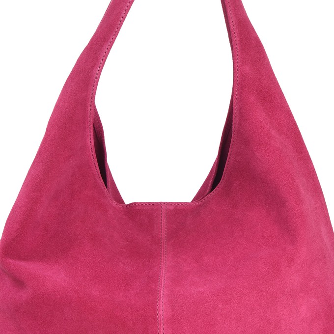 Raspberry Suede Leather Hobo Boho Shoulder Bag from Sostter