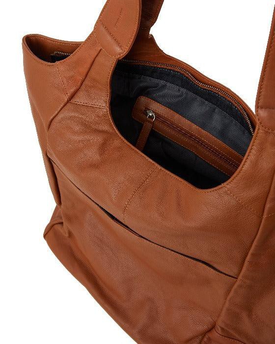 Tan Large Pocket Tote Shoulder Bag from Sostter