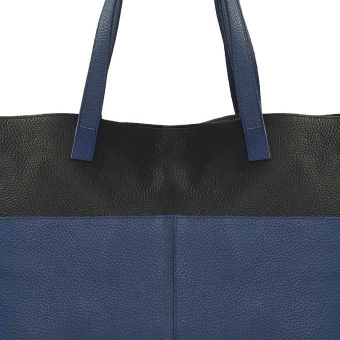 Blue Two Tone Horizontal Leather Tote from Sostter