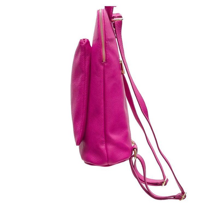 Fuchsia Soft Pebbled Leather Pocket Backpack from Sostter