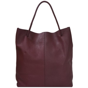 Burgundy Drawcord Leather Hobo Shoulder Bag from Sostter