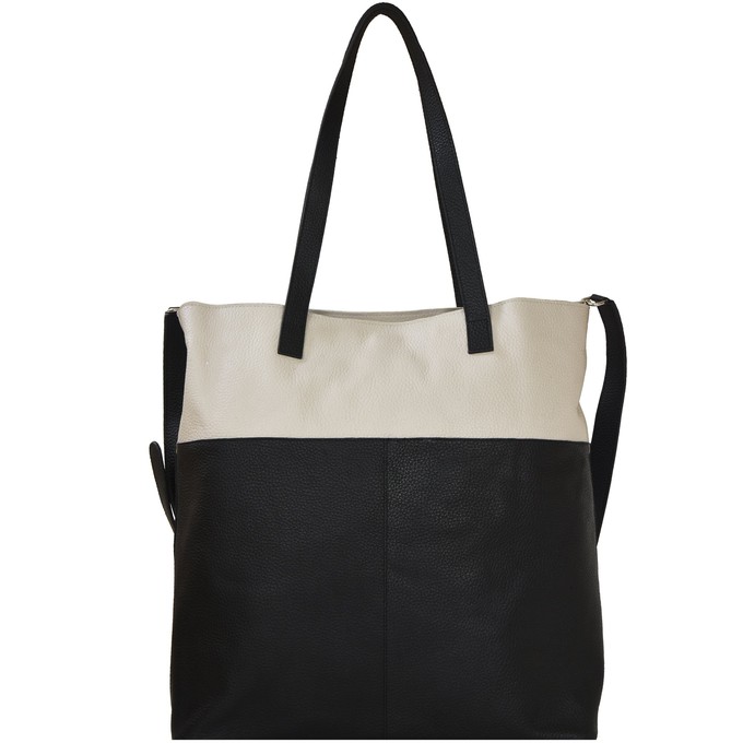 Ivory And Black Two Tone Leather Tote from Sostter