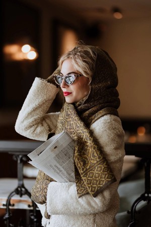 Antonia Double Knit Velvet & Merino Scarf – Brown/Antique Gold from STUDIO MYR