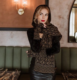 Vittoria Double Knit Velvet & Merino Scarf – Black/Antique Gold from STUDIO MYR