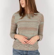 Fair Merino Blend Tweed Knit Jumper with Cable Details – Beige Blend with a Hint of Blue via STUDIO MYR