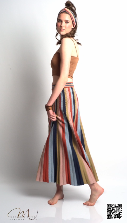 Denîmes Pleated-Knit Vertical Striped Maxi Skirt - Multicolour from STUDIO MYR